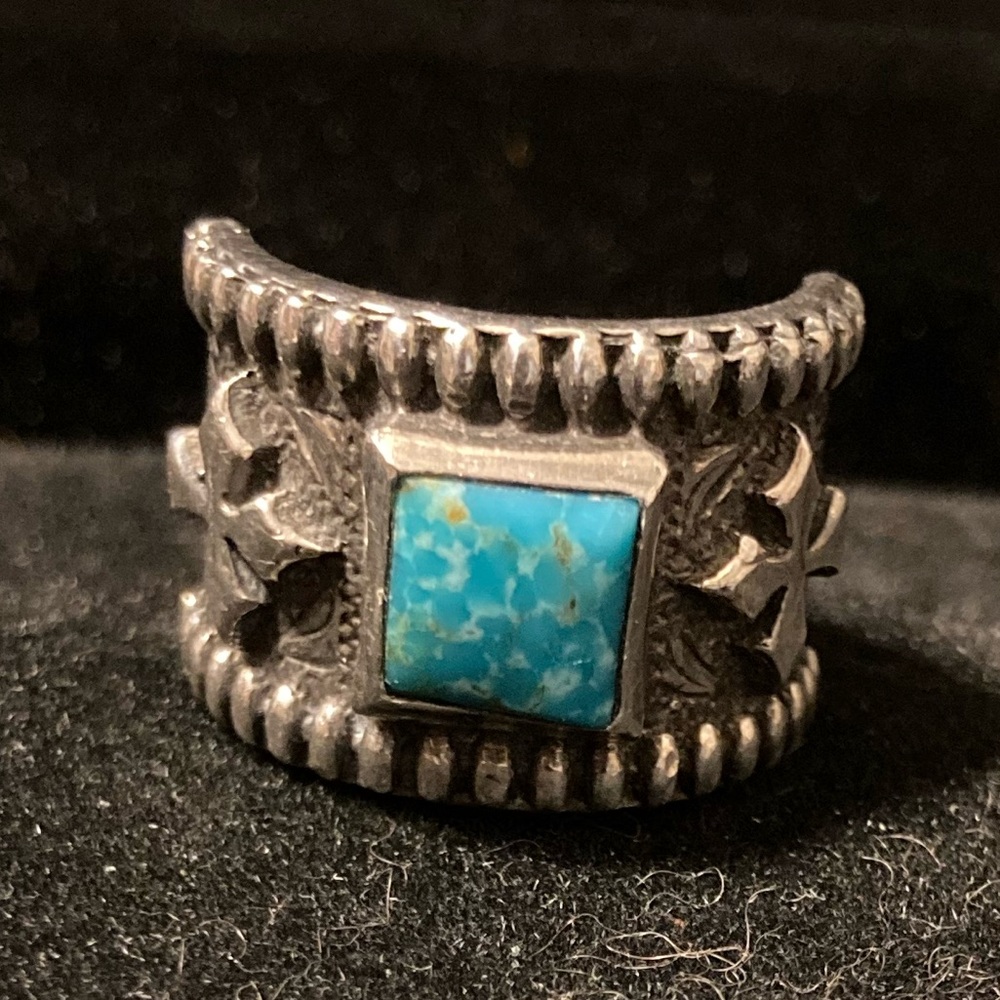 Turquoise RING - Rockin Out Artisan Made Sterling Silver - Cross - Kingman stone